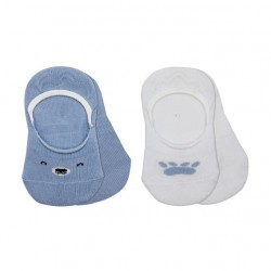 Bistyle 2'Li Babet Cute Face Penye Çorap BS30103 Mavi-Beyaz