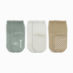 Bistyle Basic Kaymaz Penye Soket Çorap 3'Lü BS10106 Nil Ekru Bej