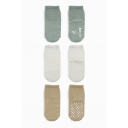 Bistyle Basic Kaymaz Penye Soket Çorap 3'Lü BS10106 Nil Ekru Bej