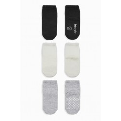 Bistyle Basic Kaymaz Penye Soket Çorap 3'Lü BS10106 Siyah Ekru Gri