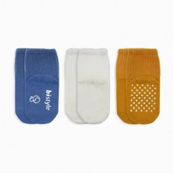 Bistyle Basic Kaymaz Penye Soket Çorap 3'Lü BS10107 İndigo Ekru Hardal