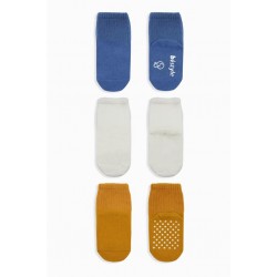 Bistyle Basic Kaymaz Penye Soket Çorap 3'Lü BS10107 İndigo Ekru Hardal