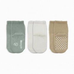 Bistyle Basic Kaymaz Penye Soket Çorap 3'Lü BS10107 Nil Ekru Bej