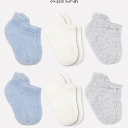 Bistyle Basic Penye Sneakers Çorap 6'Lı BS20101B Mavi Ekru Gri