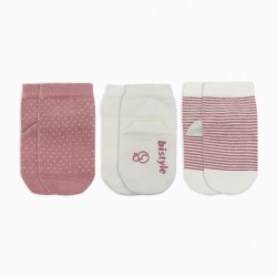 Bistyle Puanlı Kaymaz Penye Soket Çorap 3'Lü BS10108 Pudra