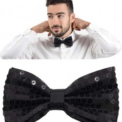 Gece Işıltısı Siyah Payetli Pullu Papyon 7x2 cm