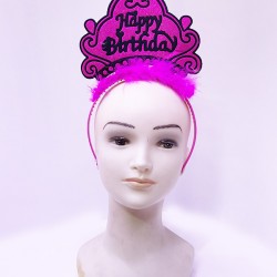Happy Birthday Neon Fuşya Renk Doğum Günü Tacı 24x15 cm