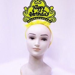 Happy Birthday Neon Sarı Renk Doğum Günü Tacı 24x15 cm
