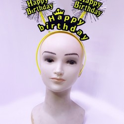 Happy Birthday Püsküllü Neon Sarı Renk Doğum Günü Tacı 22x19 cm