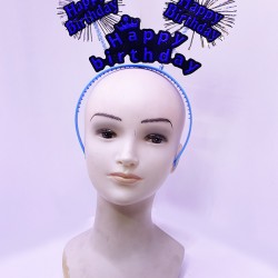 Happy Birthday Yazılı Püsküllü Neon Mavi Renk Doğum Günü Tacı 22x19 cm