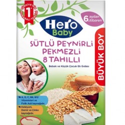 Hero Baby Sütlü 8 Tahıllı Peynirli Pekmezli Ekonomik Paket Kaşık Mama 400 Gr
