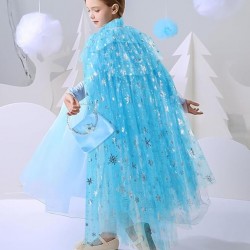 Karlar Ülkesi Elsa Frozen Mavi Pelerin – 80 cm Kar Desenli Çocuk Pelerini ( Taç Hariç )