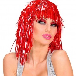 Kırmızı Işıltılı Metalize Parti Peruğu