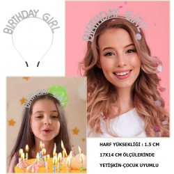 KristalTaşlıGümüşBirthdayGirlYazılıDoğumGünüPartiTacı19x11cm