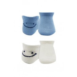 Bistyle 2'Li Sneakers Smile Penye Çorap BS20106 Mavi Ekru