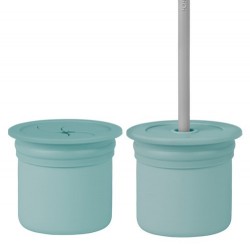 Pipetli Silikon Bardak Seti Aqua Green / Powder Grey