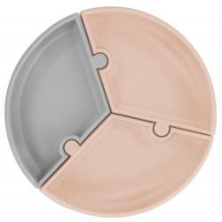 Puzzle Vakum Tabanlı Silikon Tabak Bubble Beige / Powder Grey