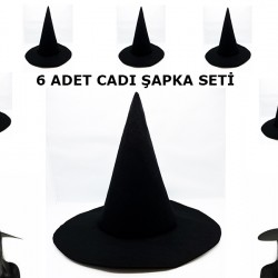 Siyah Cadı Şapkası Keçe Yetişkin Boy 6 Adet