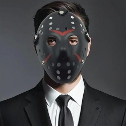   Siyah Renk Kırmızı Çizgili Tam Yüz Hokey Jason Maskesi Hannibal Maskesi